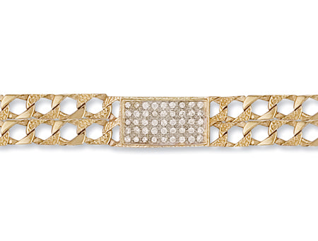 Yellow Gold Plain & Bark Casted Curb Baby Cz ID Bracelet TGC-BR0519