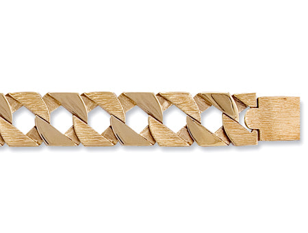 Yellow Gold Plain & Bark Casted Curb Bracelet TGC-BR0073