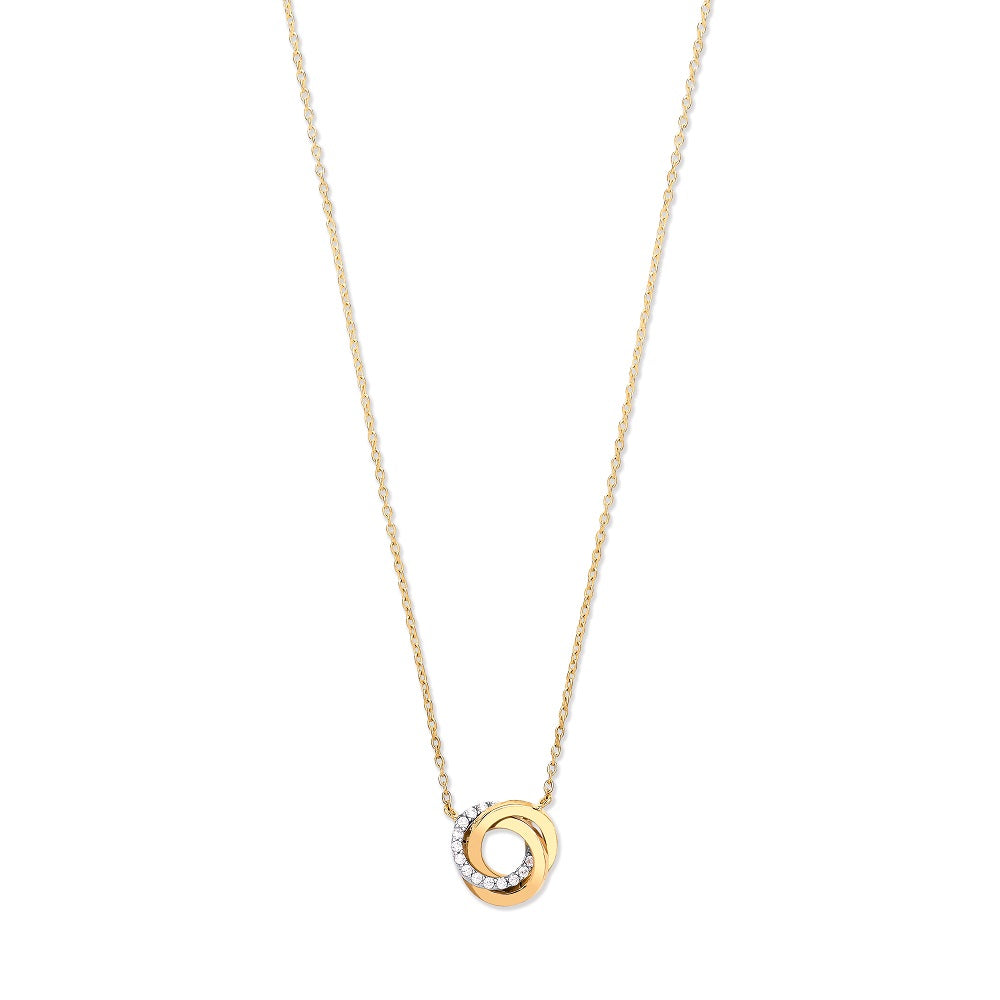 Yellow Gold Entwined 3 Rings Cz Necklace TGC-CN0576