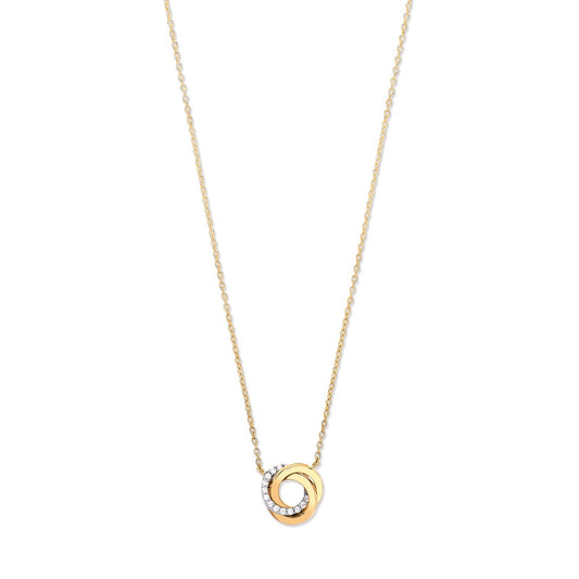 Yellow Gold Entwined 3 Rings Cz Necklace TGC-CN0576