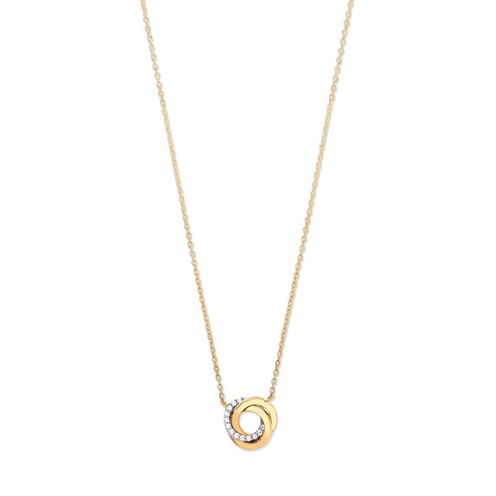 Yellow Gold Entwined 3 Rings Cz Necklace TGC-CN0576