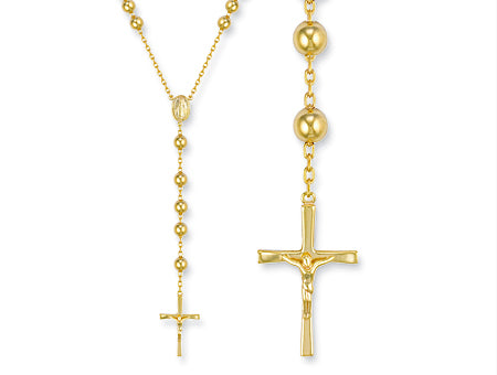 14K Gold Plated Sterling Silver Crystal Rosary Yellow Necklace 26