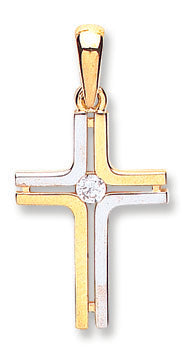 Yellow & White Gold Fancy Cz Cross TGC-CX0187