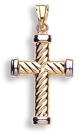 White & Yellow Gold Ribbed Cross TGC-CX0195