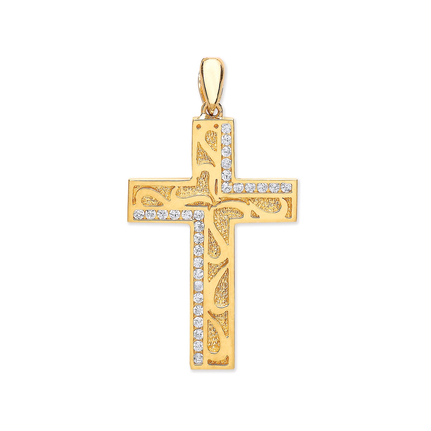 Yellow Gold Cz Cross with Design TGC-CX0210