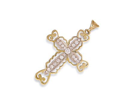 Yellow Gold Fancy Pave Set Cz Cross TGC-CX0032