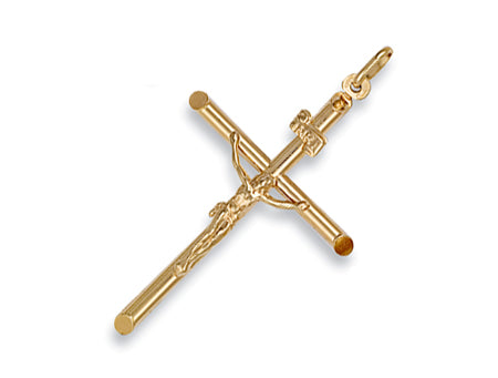 Yellow Gold Round Tube Crucifix TGC-CX0044