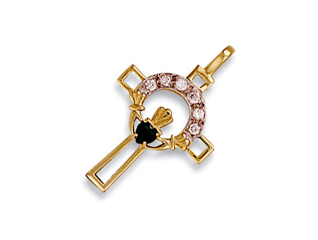 Yellow Gold Cz Claddagh Cross TGC-CX0056