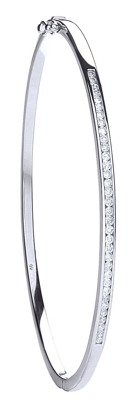 9ct White Gold 0.50ct Channel Set Diamond Bangle TGC-DBN0024