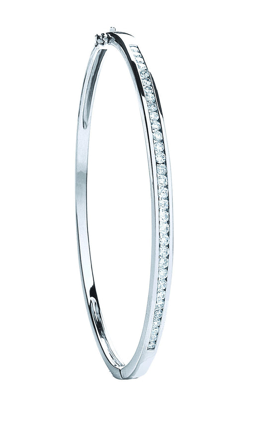 9ct White Gold 1.00ct Diamond Bangle TGC-DBN0046