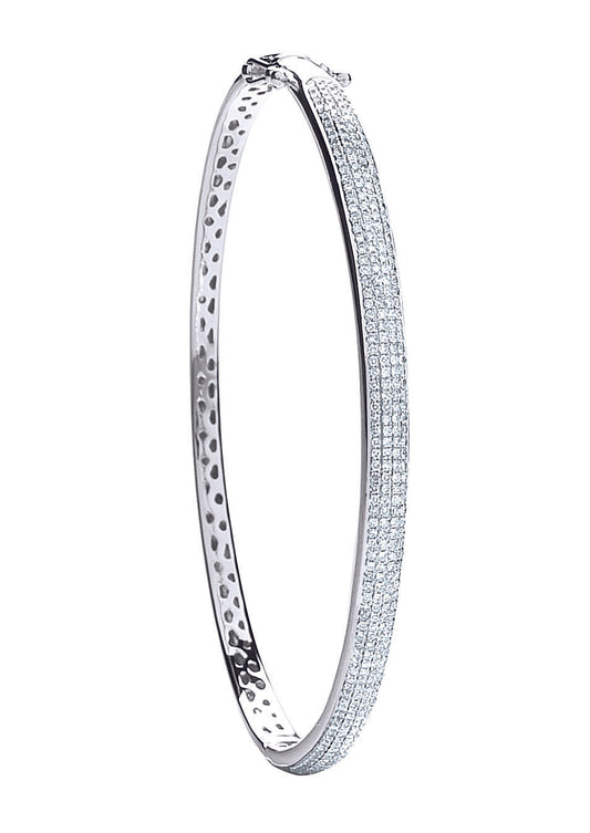 9ct White Gold 0.86ct Pave Set Diamond Bangle TGC-DBN0048