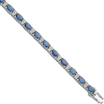 18ct White Gold 0.22ct Diamond & 7.5ct Blue Sapphire Bracelet TGC-DBR0051