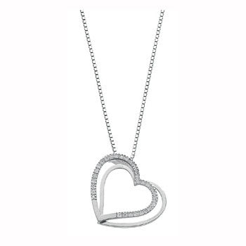 9ct White Gold 0.15ct Diamond Double Heart Pendant with 18in/45cm Chain TGC-DCN0013