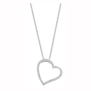 9ct White Gold 0.12ct Diamond Heart Pendant with 18in/45cm Chain TGC-DCN0014