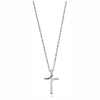 9ct White Gold 0.04ct Diamond Cross Pendant with 18in/45cm Chain TGC-DCN0021