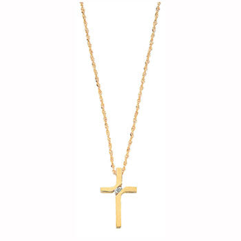 9ct Yellow Gold 0.04ct Diamond Cross Pendant with 18in/45cm Chain TGC-DCN0022
