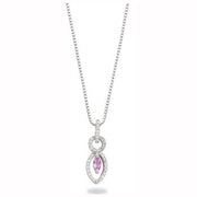 9ct White Gold Diamond & Pink Sapphire Drop Pendant with 18in/45cm Chain TGC-DCN0048