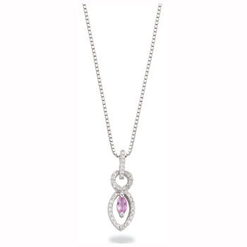 9ct White Gold Diamond & Pink Sapphire Drop Pendant with 18in/45cm Chain TGC-DCN0048
