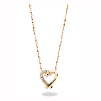 9ct Yellow Gold 0.05ct Diamond Heart Pendant with 18in/45cm Chain TGC-DCN0004