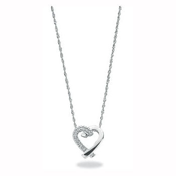 9ct White Gold 0.05ct Diamond Heart Pendant with 18in/45cm Chain TGC-DCN0005