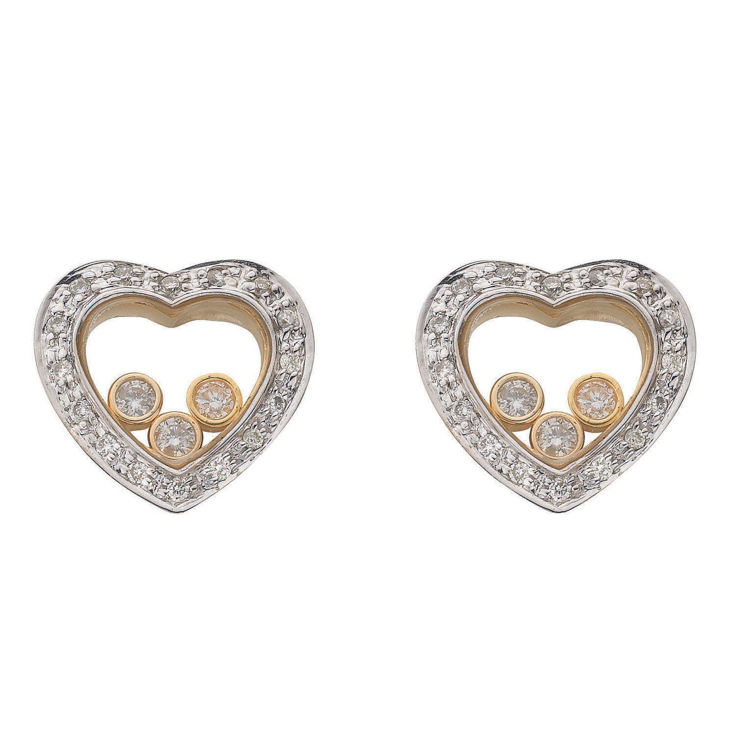 9ct Yellow Gold 0.35ct Floating Diamond Heart Stud Earrings TGC-DER0072