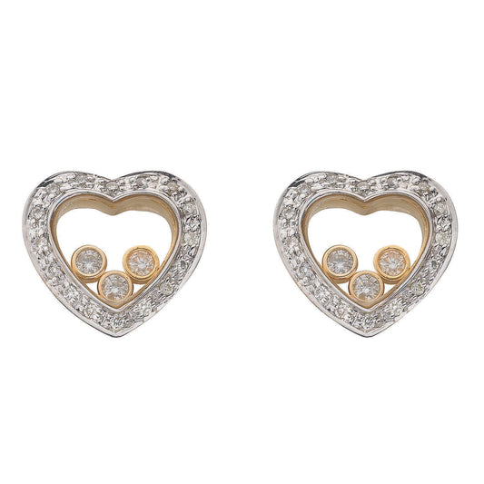 9ct Yellow Gold 0.35ct Floating Diamond Heart Stud Earrings TGC-DER0072