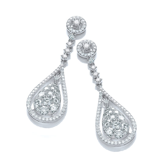 18ct White Gold 3.30ct Diamond Drop Earrings  TGC-DER0201