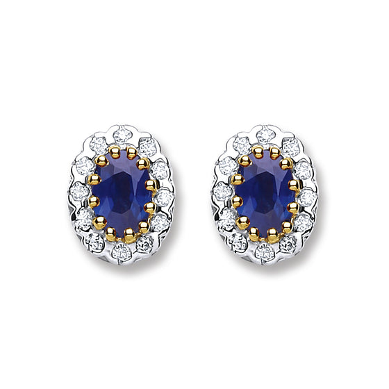 9ct Yellow Gold Diamond & Sapphire Stud Earrings  TGC-DER0203