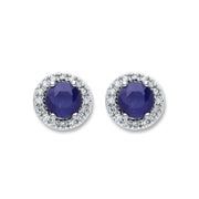 9ct White Gold 0.15ct Diamond 1.2ct 5mm Round Sapphire Stud Earrings  TGC-DER0209