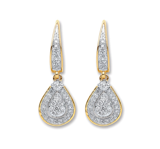 9ct Yellow Gold 0.25ct Diamond Drop Earrings  TGC-DER0225