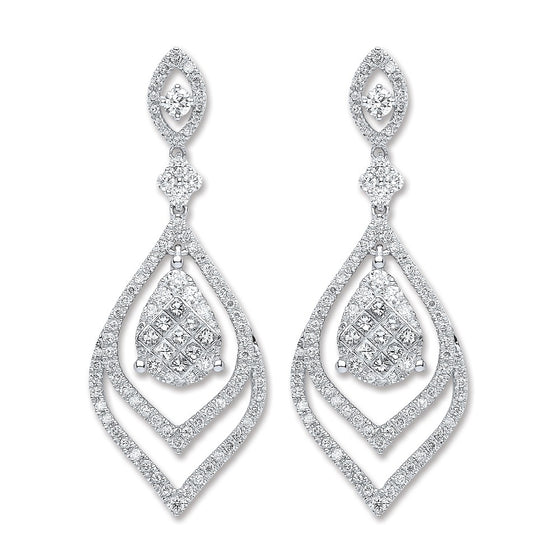 18ct White Gold 2.00ct Diamond Drop Earrings  TGC-DER0227