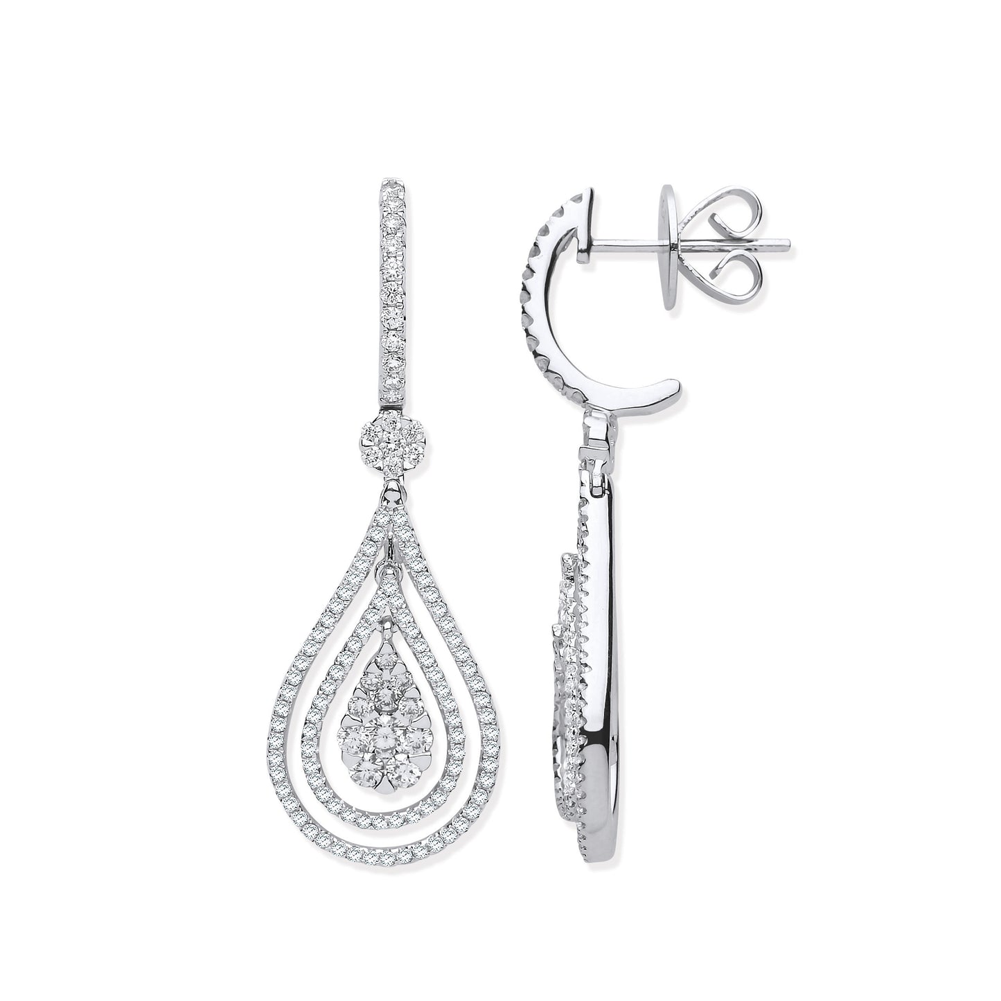 18ct White Gold 1.26ct Fancy Pear Shaped Grain Set Drop Earrings TGC-DER0241