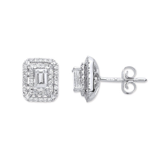 18ct White Gold 0.70ct Emerald Cut Rectangular Stud TGC-DER0243