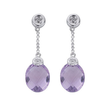 9ct White Gold Diamond & Amethyst Drop Earrings TGC-DER0121