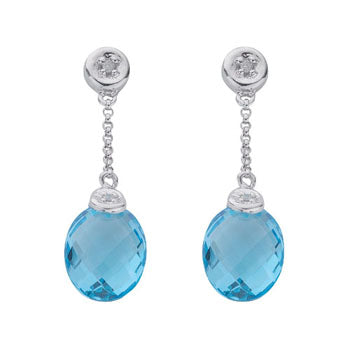 9ct White Gold Diamond & Blue Topaz Drop Earrings TGC-DER0122