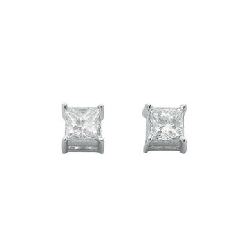 18ct White Gold 0.50ct Claw Set Princess Cut Diamond Stud Earrings TGC-DER0131