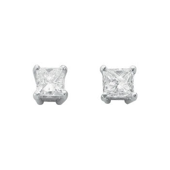 18ct White Gold 1.00ct Claw Set Princess Cut Diamond Stud Earrings TGC-DER0152