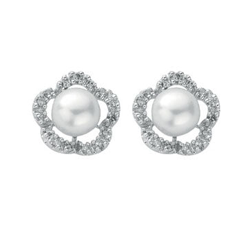 9ct White Gold Diamond & Pearl Stud Earrings TGC-DER0154