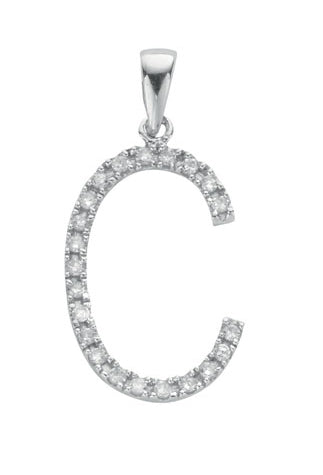 9ct White Gold 0.18ct Diamond C Initial TGC-DIN0001C