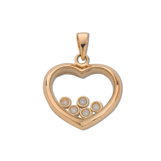 9ct Yellow Gold 0.15ct Floating Diamond Heart Pendant TGC-DPD0152