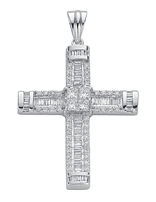 18ct White Gold 1.52ct Brilliant, Princess & Baguette Diamond Cross TGC-DPD0307