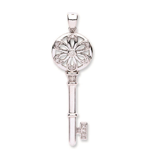 9ct White Gold 0.11ct Diamond Key TGC-DPD0344