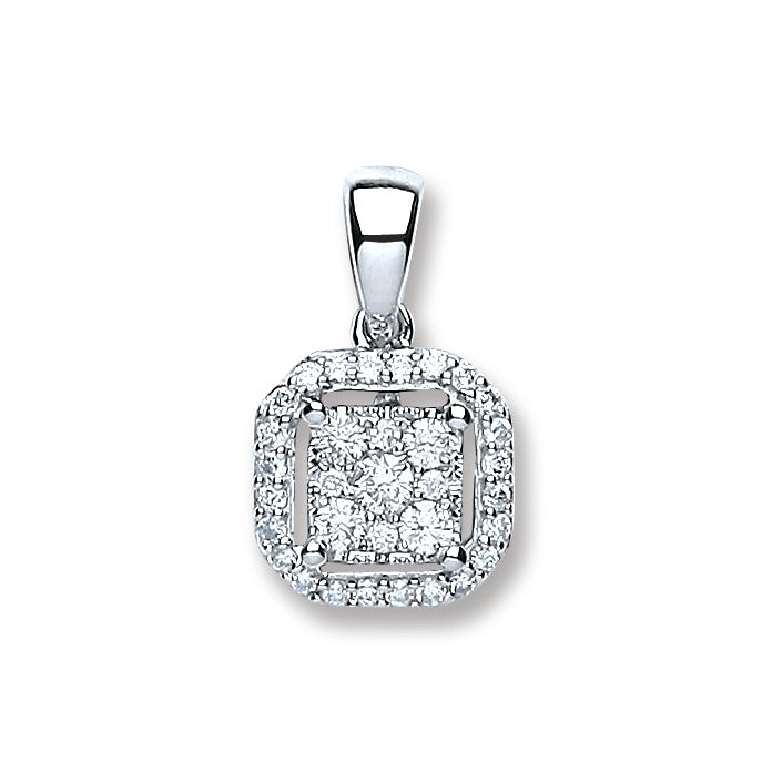 18ct White Gold 0.20ct Diamond Square Pendant TGC-DPD0377