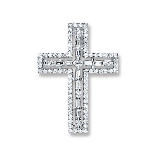 18ct White Gold 0.50ct Baguette & Brilliant Cut Diamond Cross Pendant TGC-DPD0384