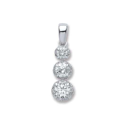 18ct White Gold 0.75ct Diamond Trilogy Pendant TGC-DPD0386