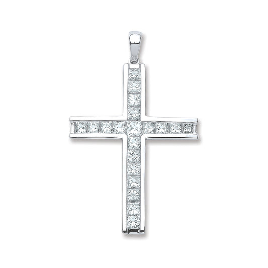 18ct White Gold 1.17ct Princess Cut Diamond Cross TGC-DPD0392