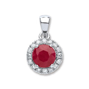 9ct White Gold 0.15ct Diamond, 0.80ct 5mm Round Ruby Pendant TGC-DPD0398