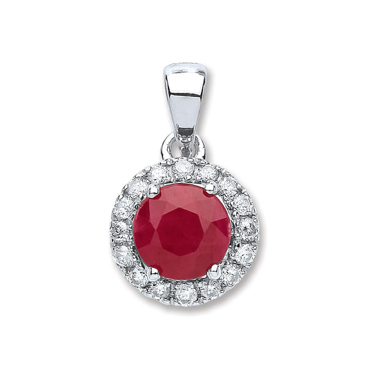 9ct White Gold 0.15ct Diamond, 0.80ct 5mm Round Ruby Pendant TGC-DPD0398