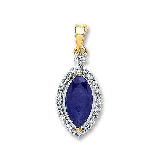 9ct Yellow Gold 0.10ct Diamond, 1.00ct Marquise Sapphire Pendant TGC-DPD0400