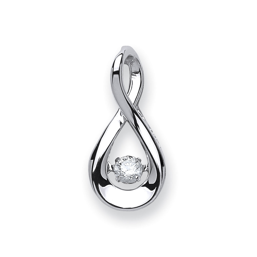 9ct White Gold 0.10ct Dancing Diamond Drop Pendant TGC-DPD0425